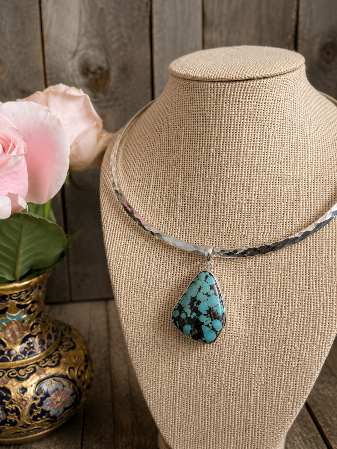 Vintage Hubei Turquoise Sterling Silver Pendant