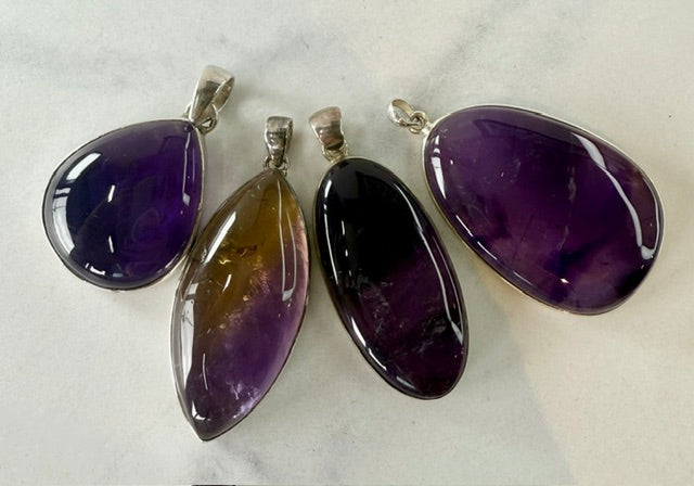 Stunning Large Violet Amethyst Pendant in Sterling Silver