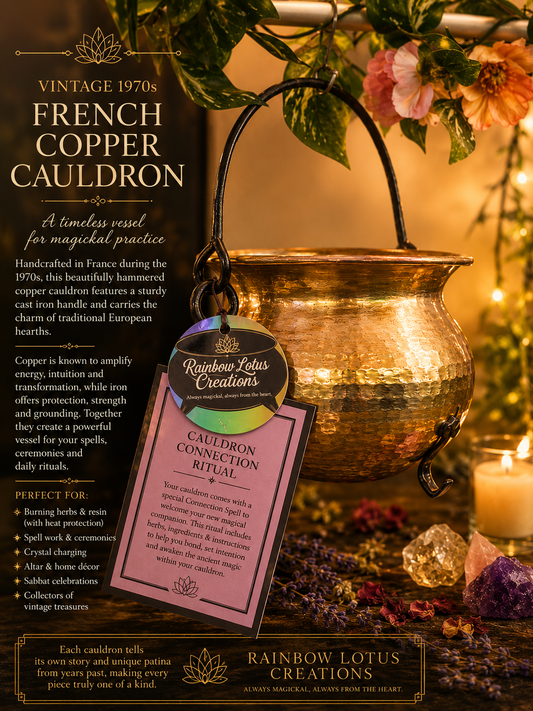 Fabulous Vintage 1970s French Cauldron with Cast Iron Handle- comes with ingredients and instructions for Cauldron Connection Spell✨