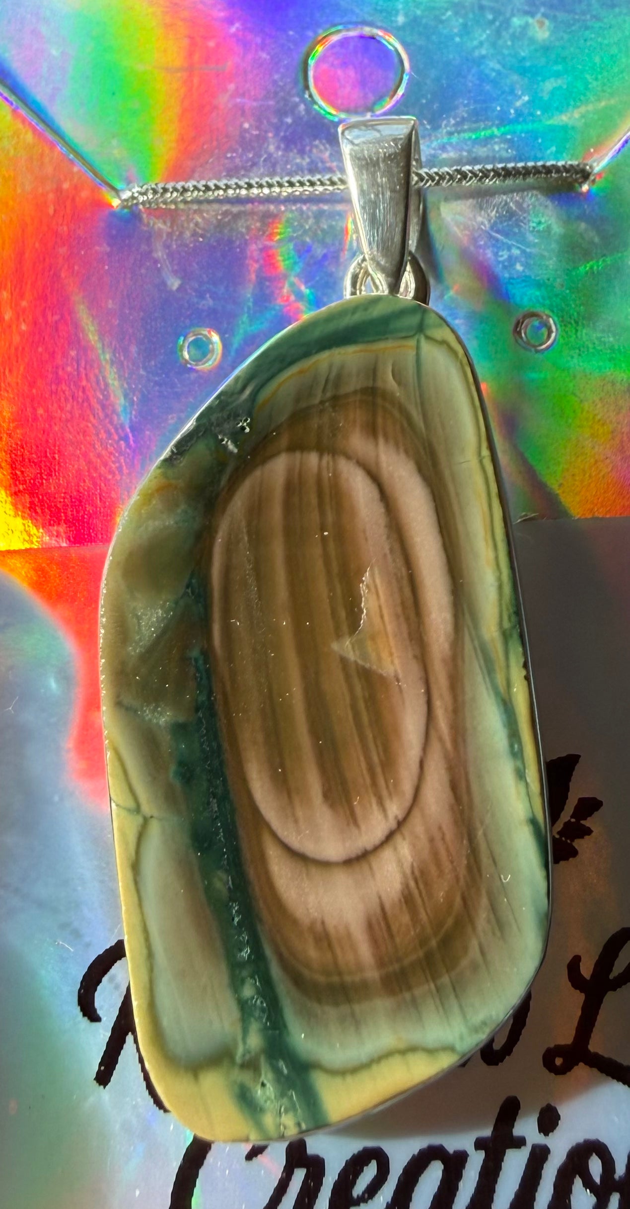 Mesmerising Rainbow Agate Slice Pendant in Sterling Silver