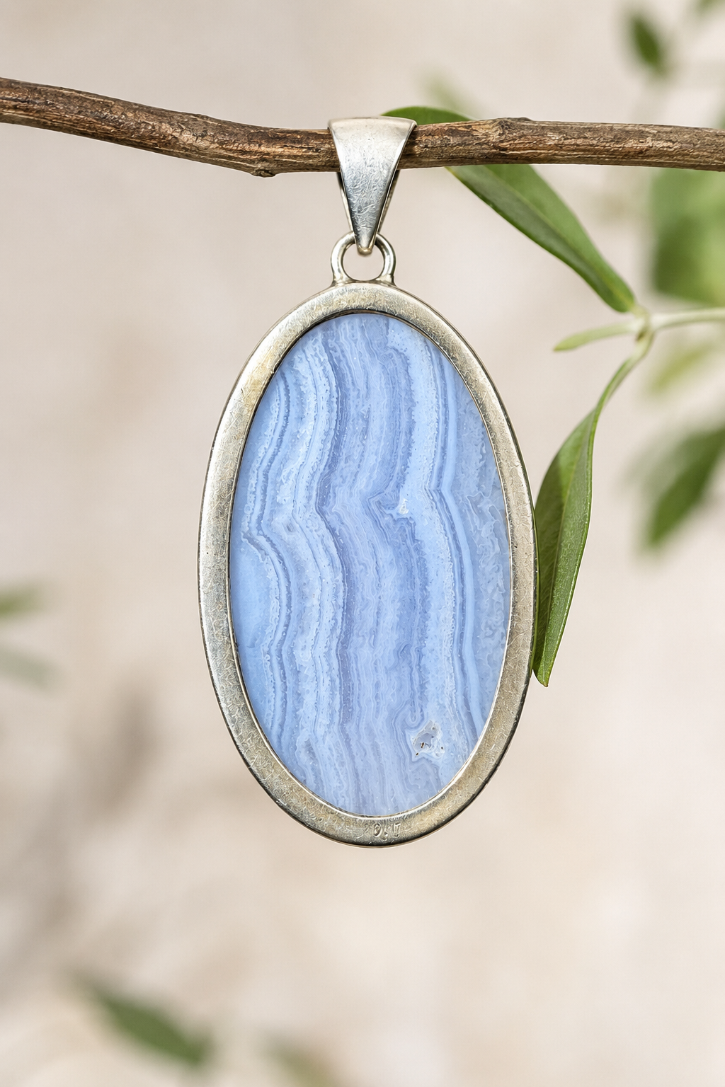 Handmade Sterling Silver Blue Lace Agate Pendant