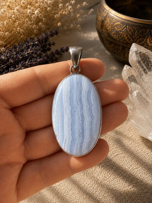 Handmade Sterling Silver Blue Lace Agate Pendant