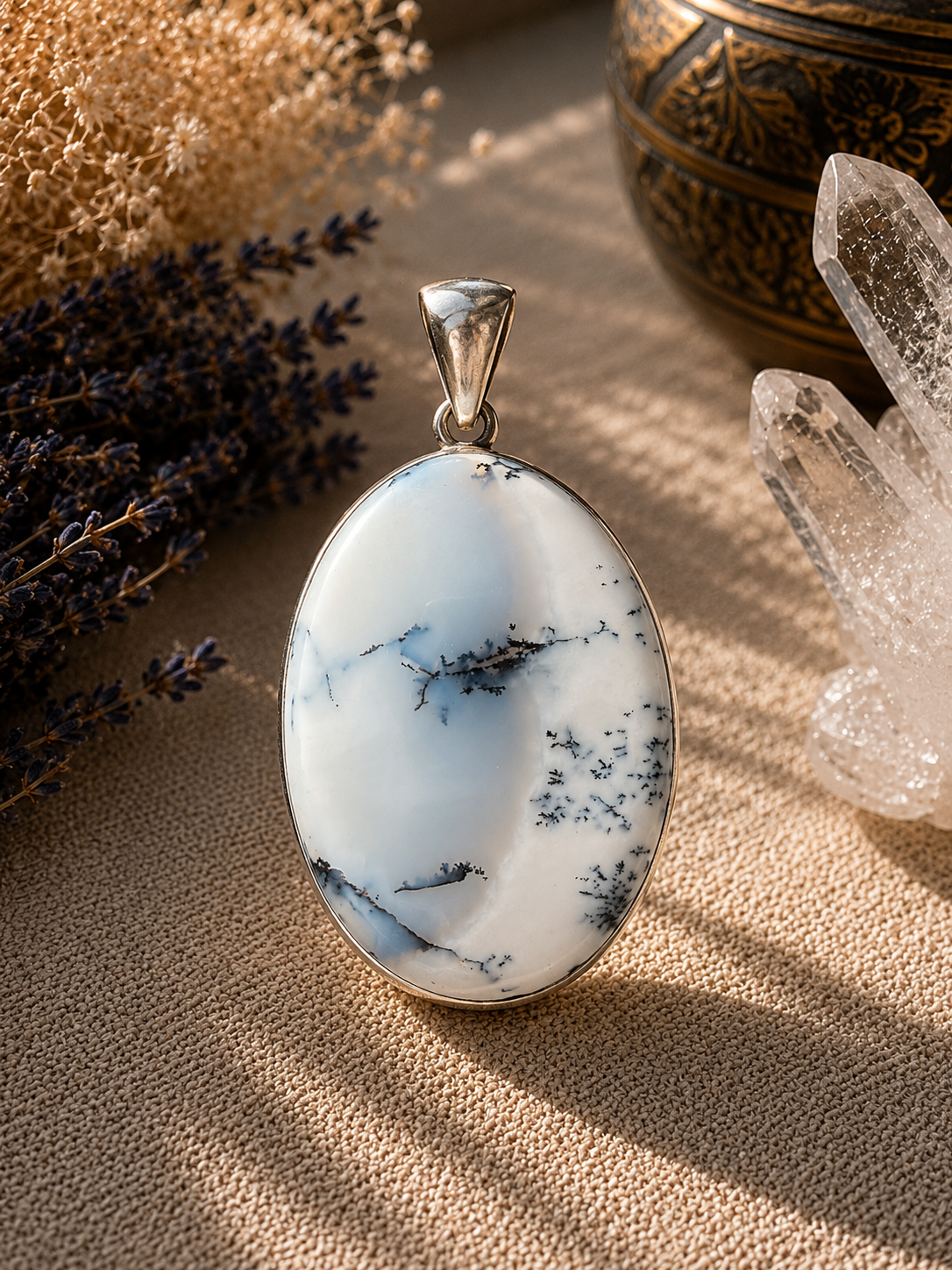 Large Denditric Opal Pendant with Sterling Silver setting