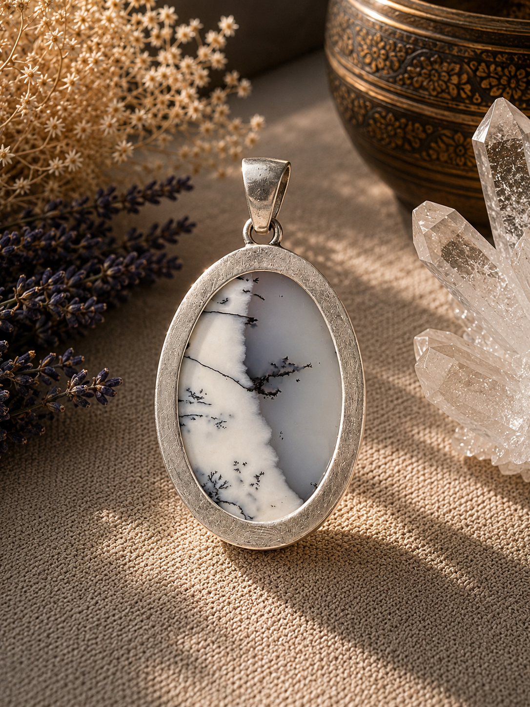 Large Denditric Opal Pendant with Sterling Silver setting