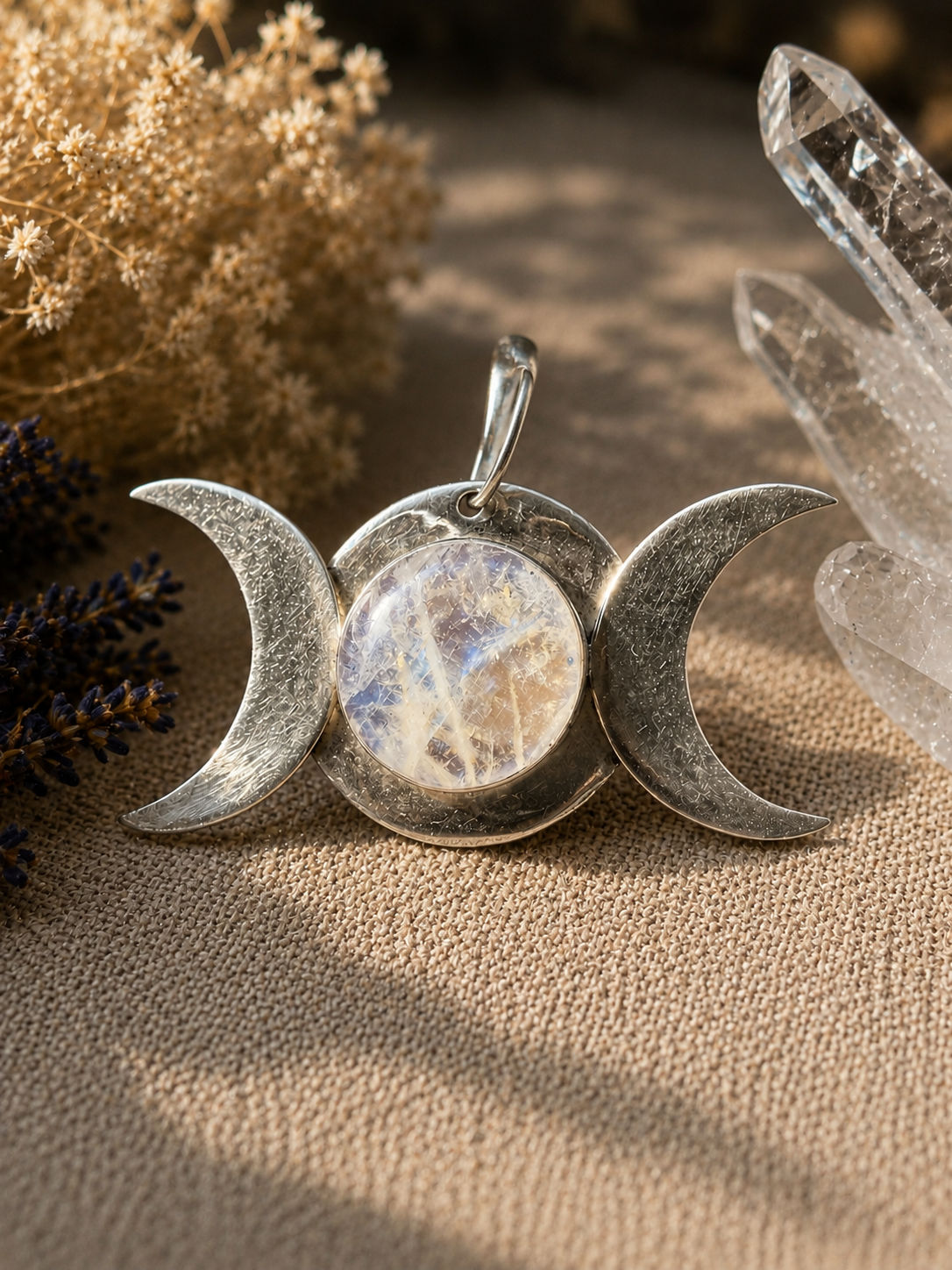 Unique Triple Moon Moonstone Pendant - hand made in Sterling SIlver