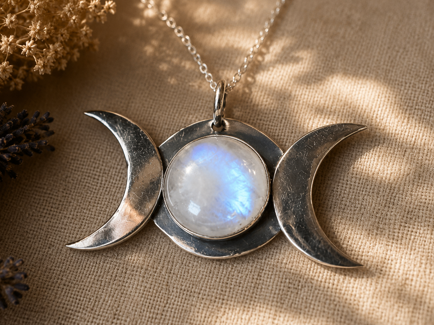 Unique Triple Moon Moonstone Pendant - hand made in Sterling SIlver
