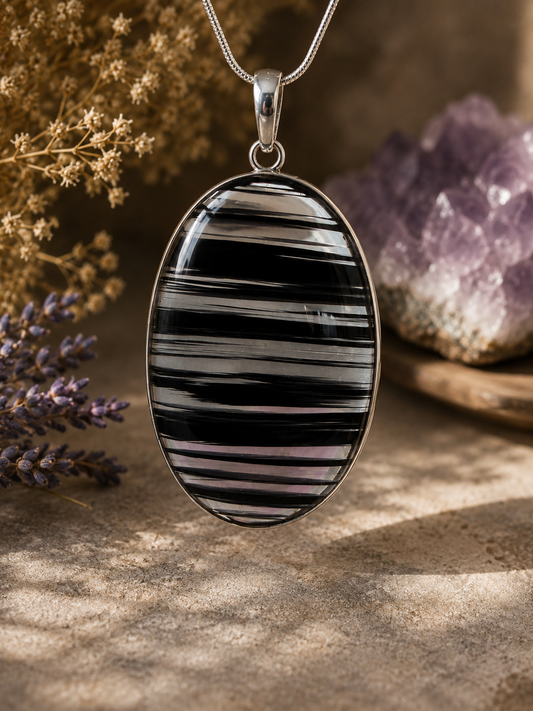 Handmade Midnight Lace Obsidian Sterling Silver Pendant