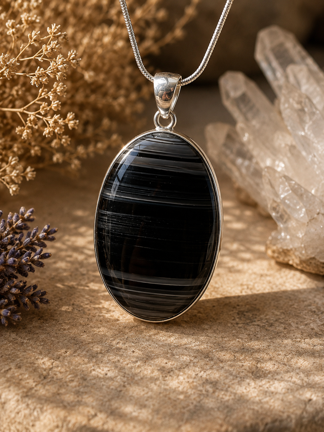 Handmade Midnight Lace Obsidian Sterling Silver Pendant