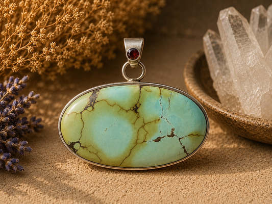 Vintage Bohemian Garnet & Tibetan Turquoise Pendant