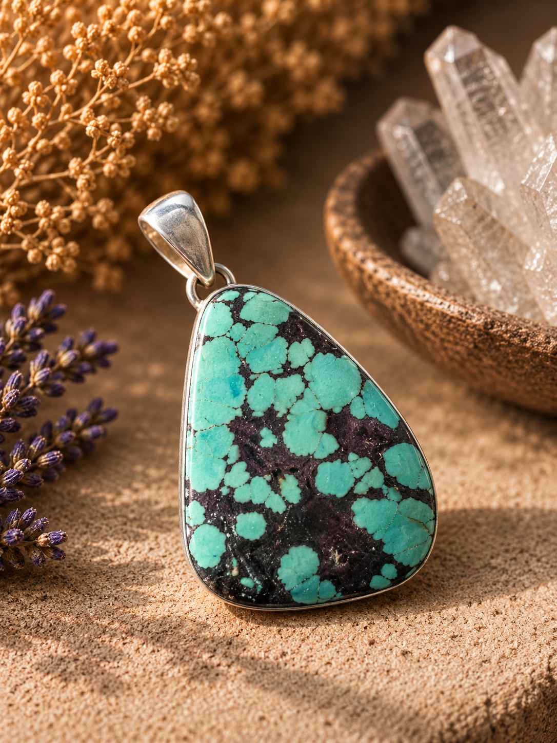 Vintage Hubei Turquoise Sterling Silver Pendant