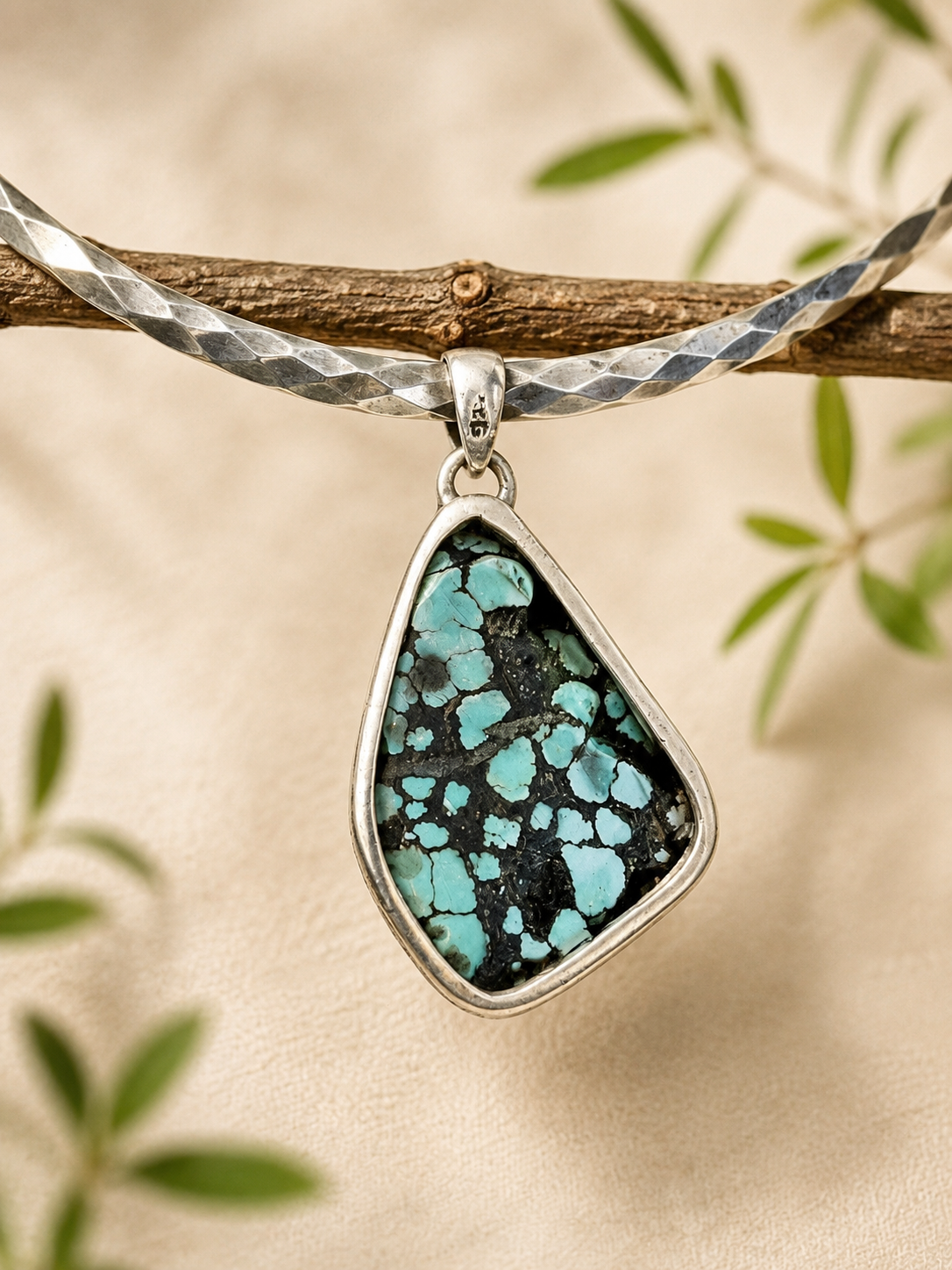 Vintage Hubei Turquoise Sterling Silver Pendant