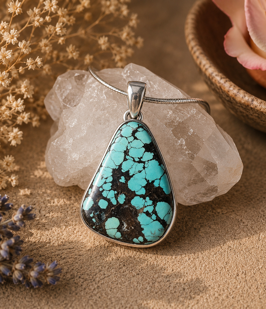 Vintage Hubei Turquoise Sterling Silver Pendant