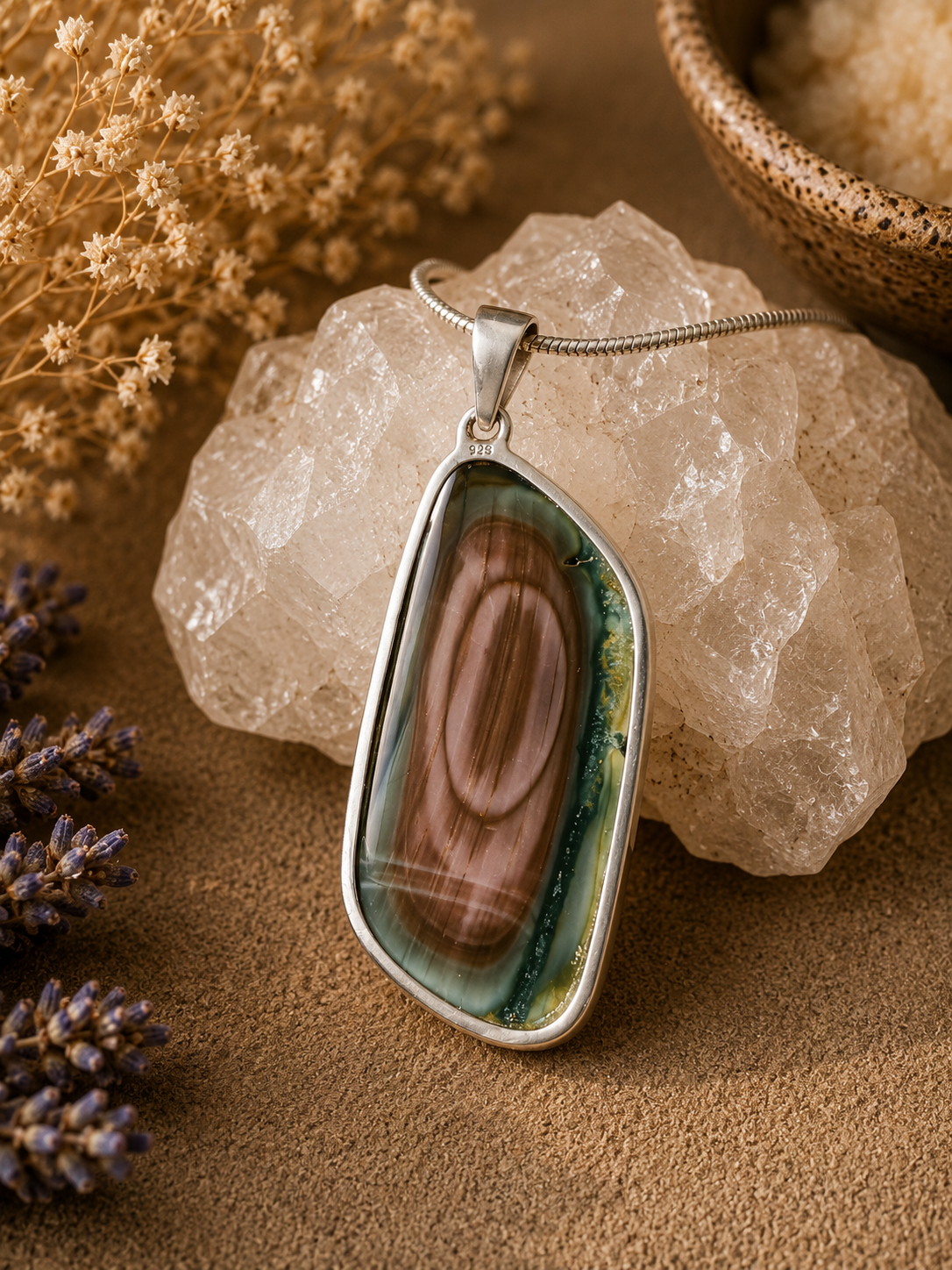Mesmerising Rainbow Agate Slice Pendant in Sterling Silver