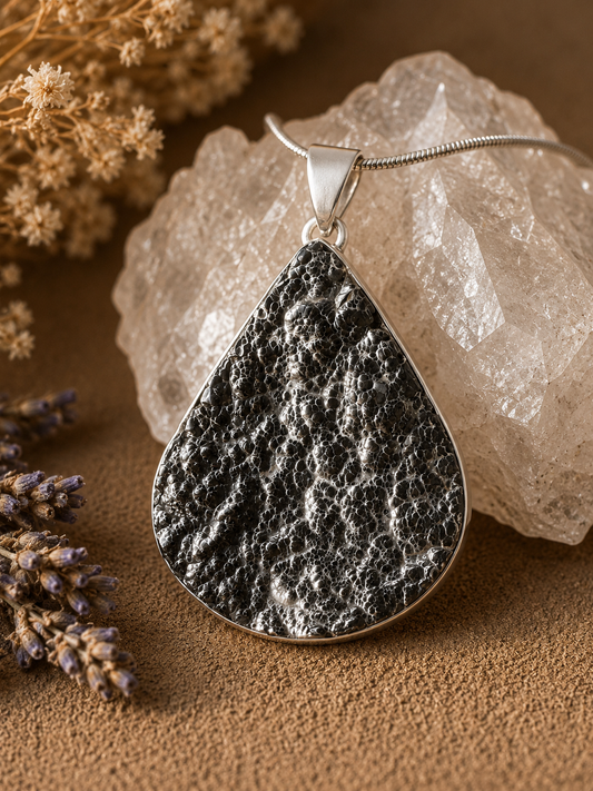 Large Shungite in Sterling Silver Pendant