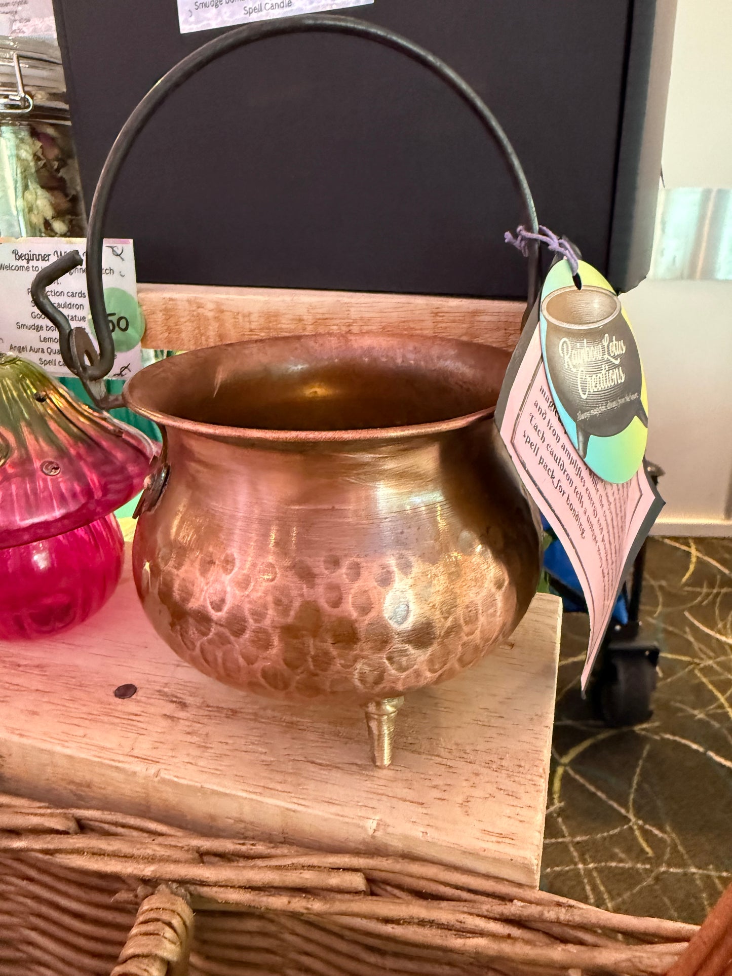 1970s French Hammered Copper Cauldron with Cast Iron Handle- comes with ingredients and instructions for Cauldron Connection Spell✨