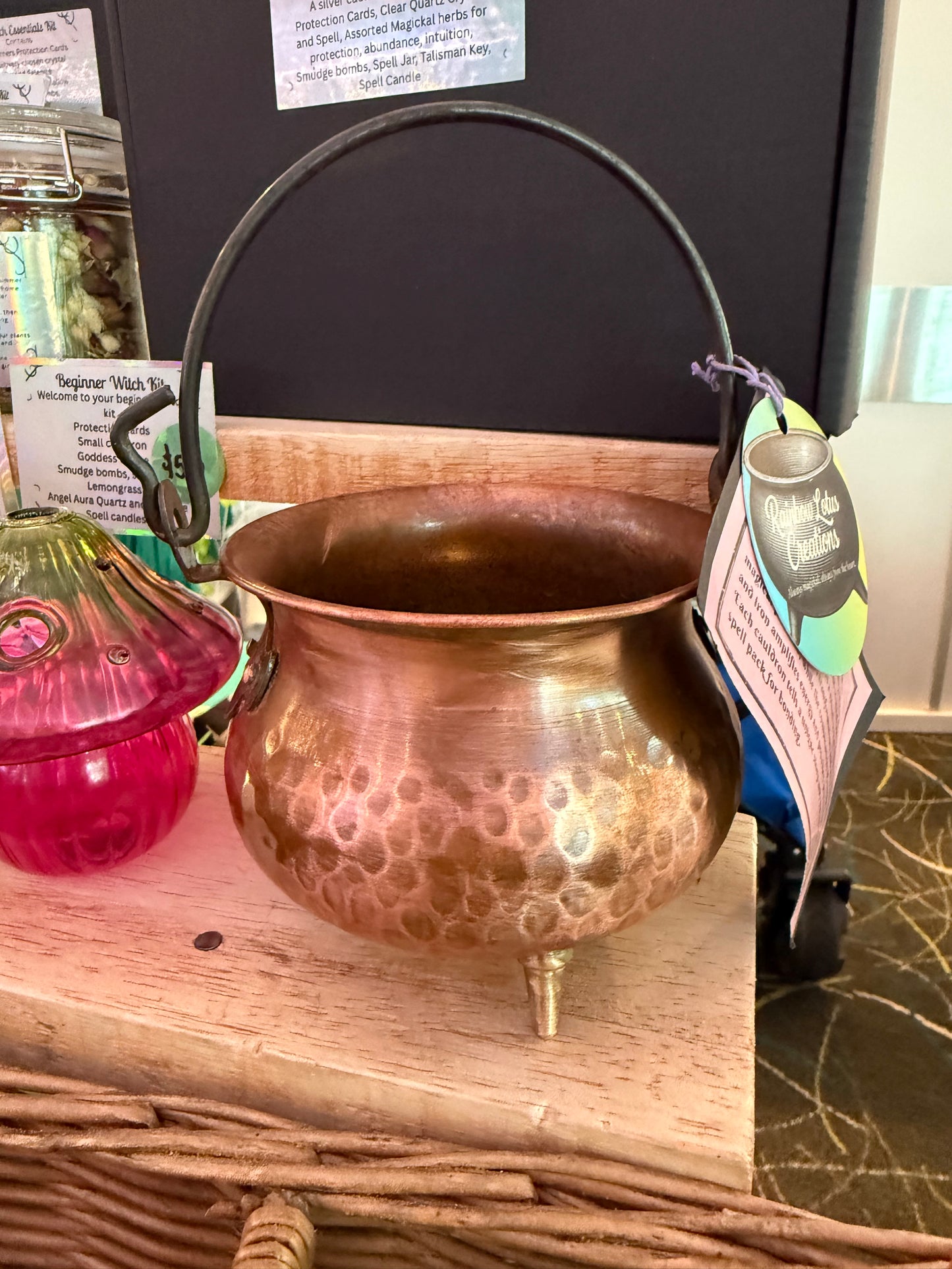 1970s French Hammered Copper Cauldron with Cast Iron Handle- comes with ingredients and instructions for Cauldron Connection Spell✨