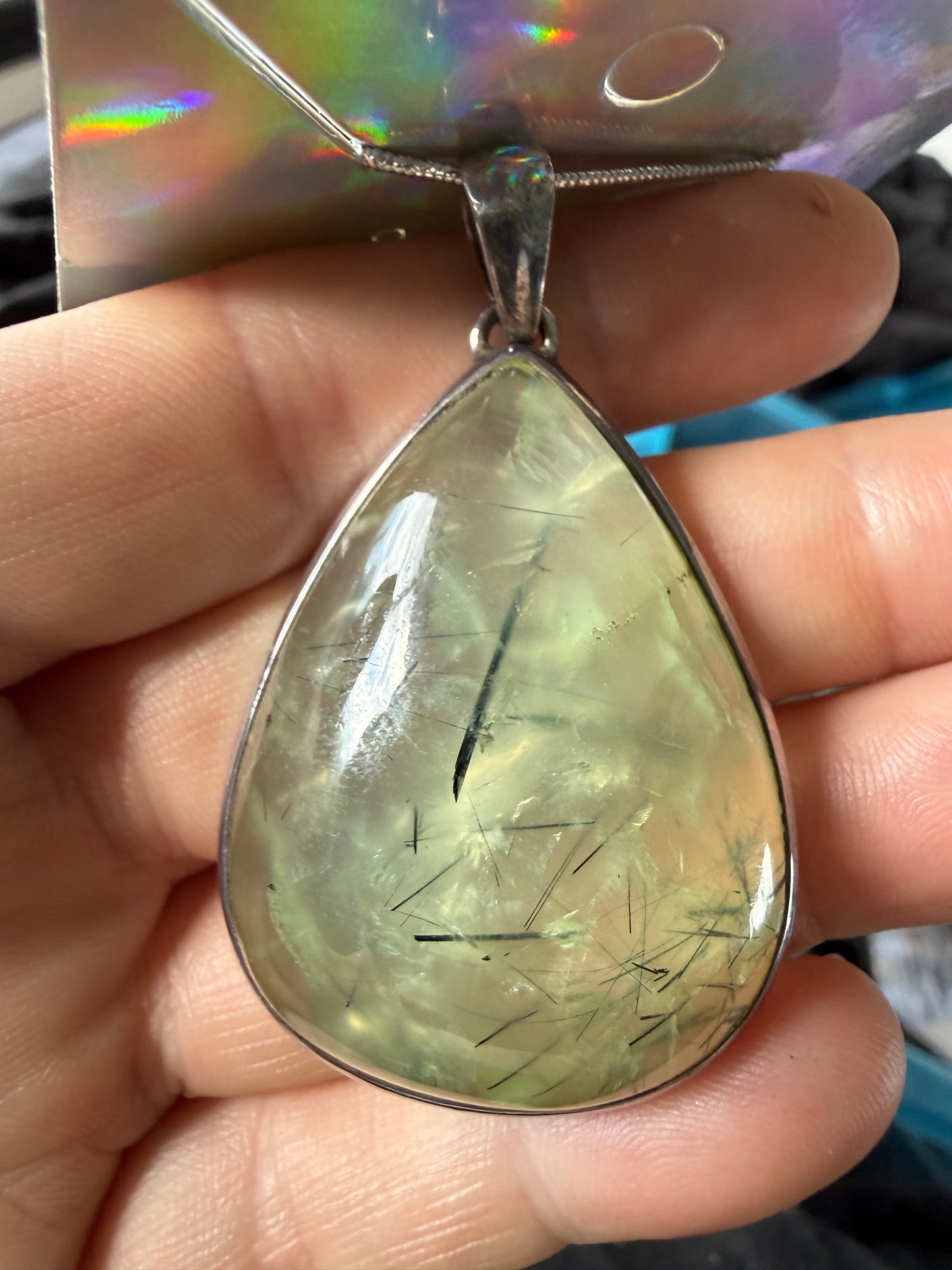Handmade Vintage Green Prehnite Pendant with Sterling Silver setting