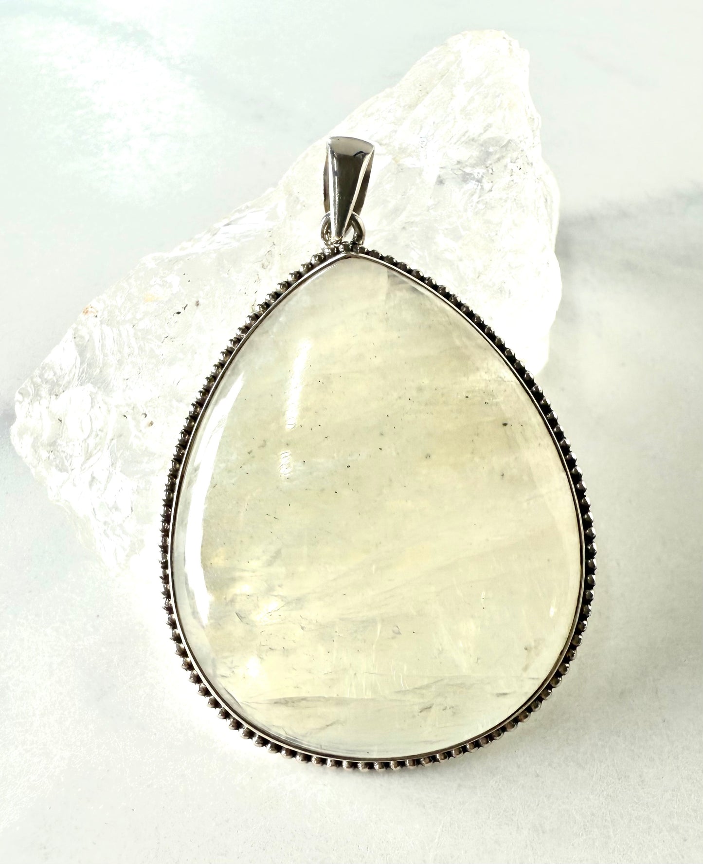 Large Moonstone Pendant with blue flash- Sterling Silver