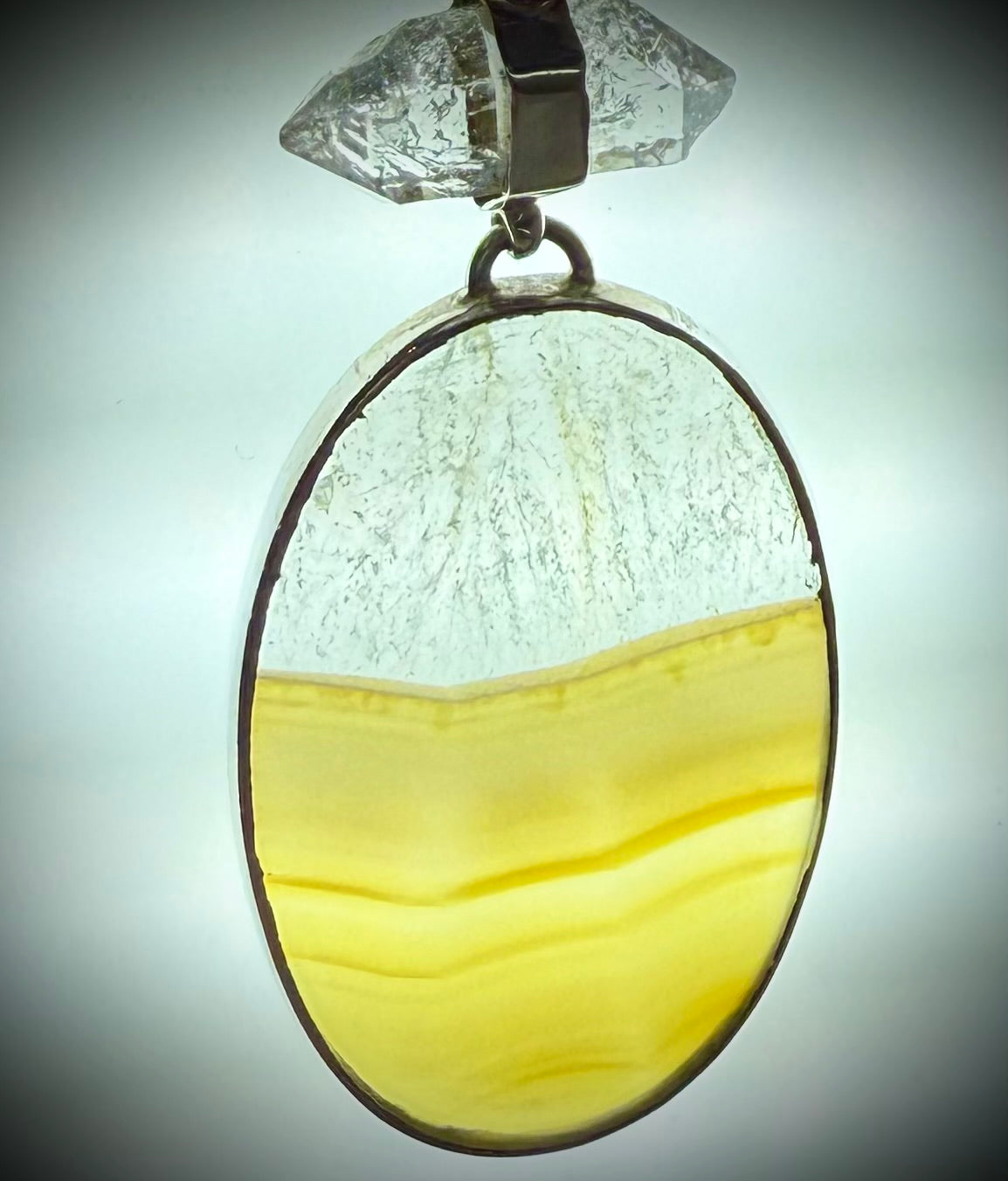 Unique Rainbow Agate and Herkimer Diamond Pendant - hand made in Sterling SIlver