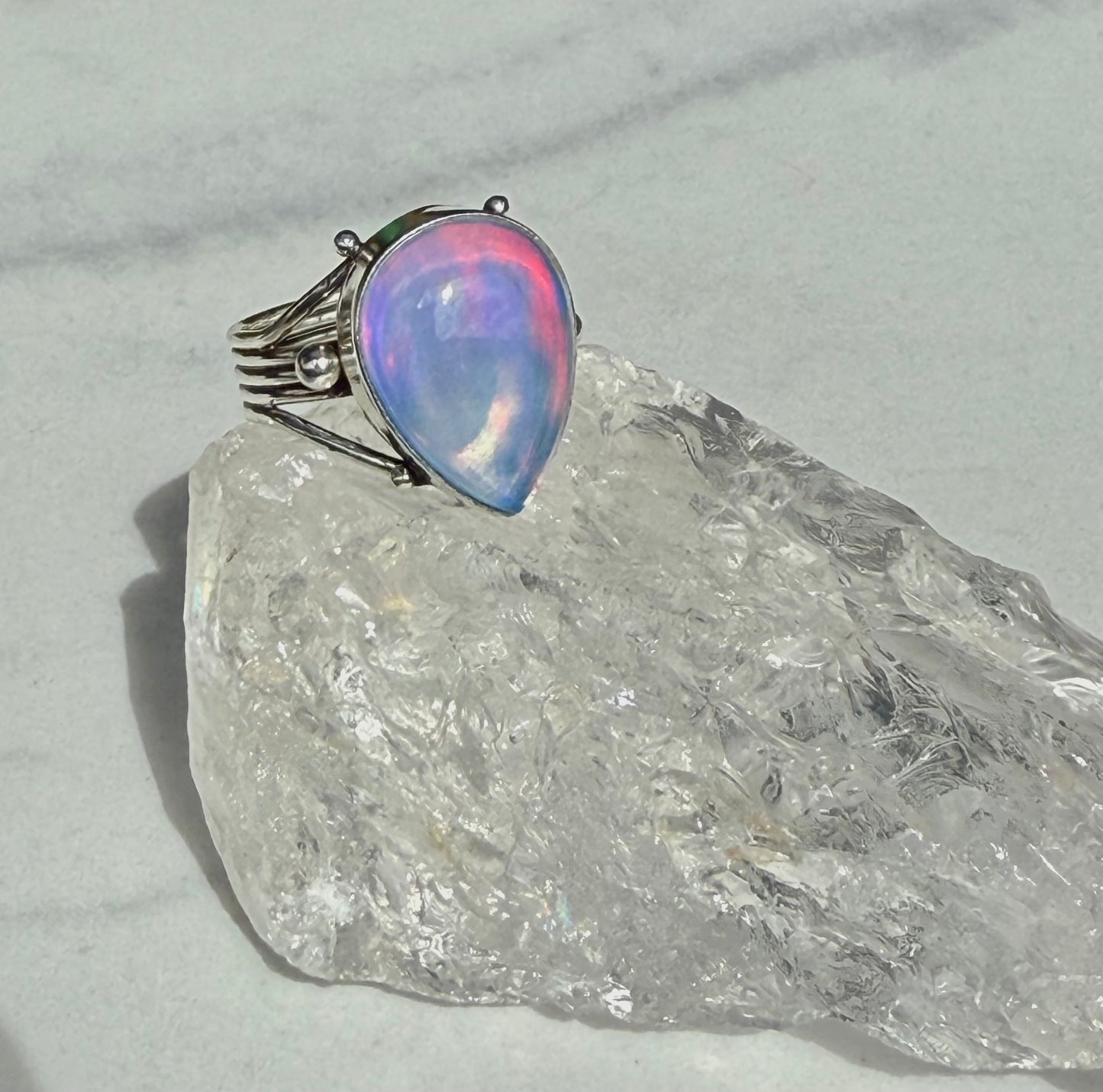 Aurora Opal Handmade Sterling Silver Ring