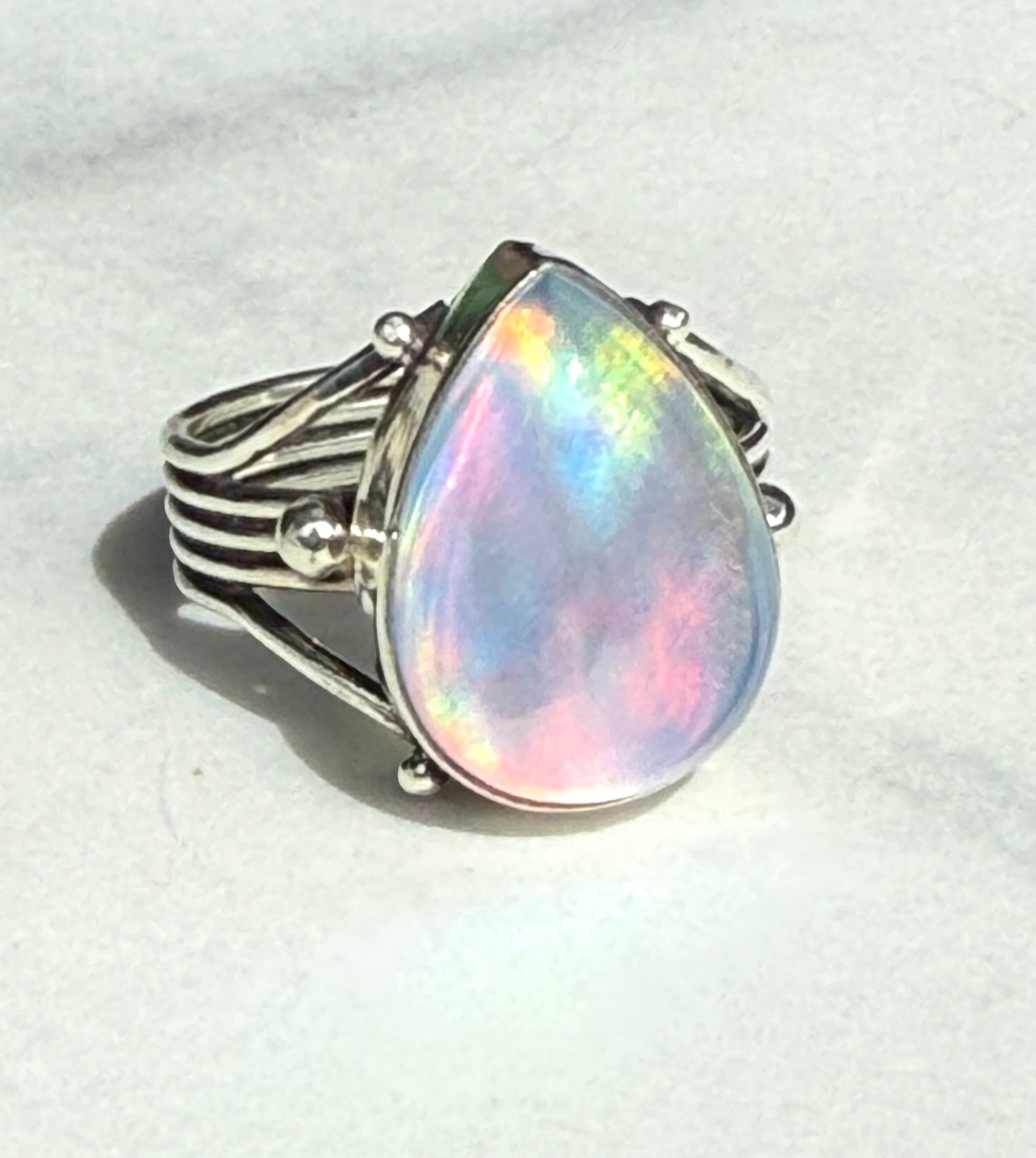 Aurora Opal Handmade Sterling Silver Ring